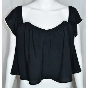 Wet Seal Corset Crop Top Built In Bra Black With White Crochet Trim Size M